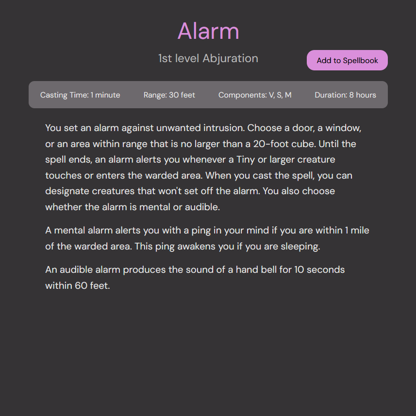 a description for a DND spell