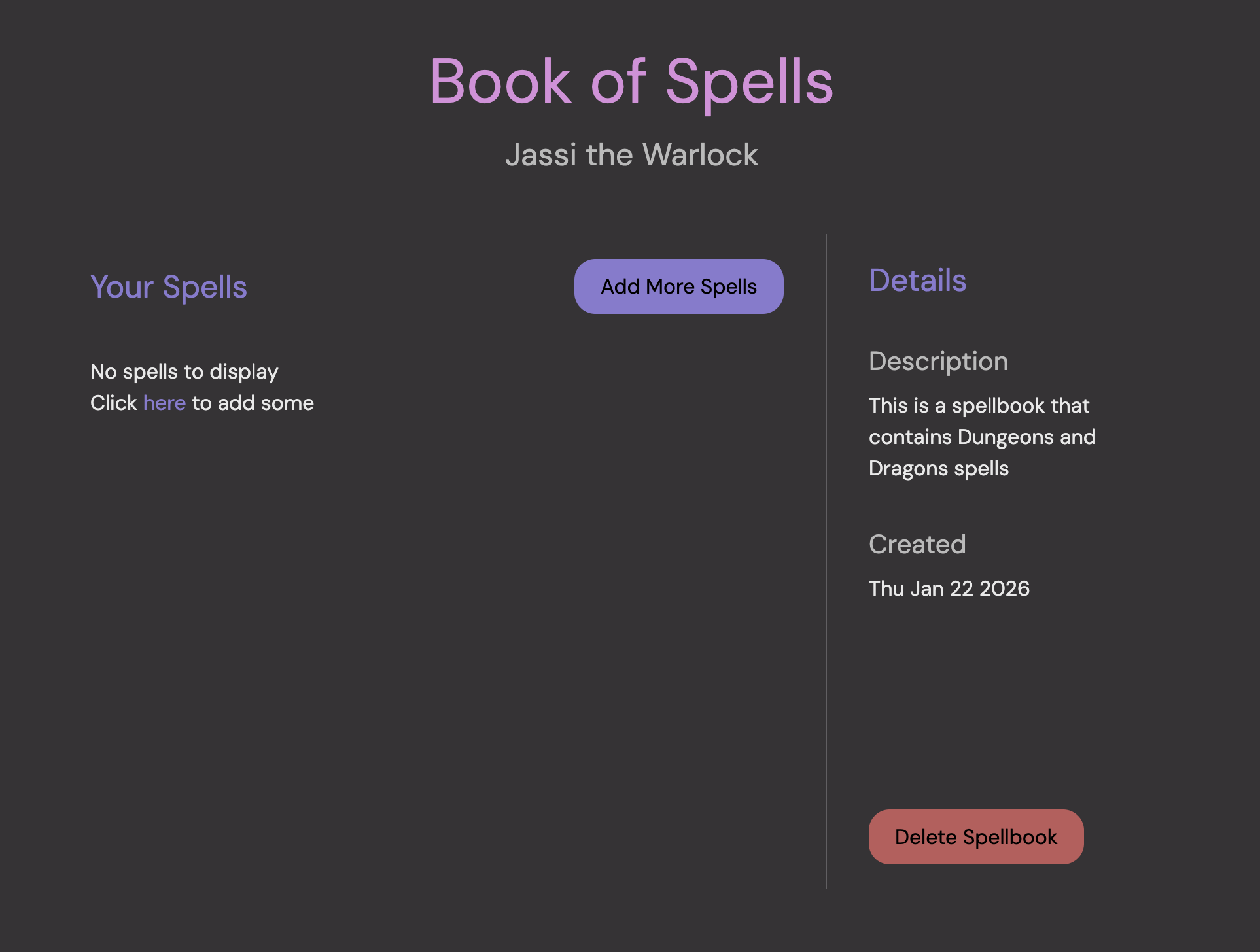 a collection of different level DND5e spells